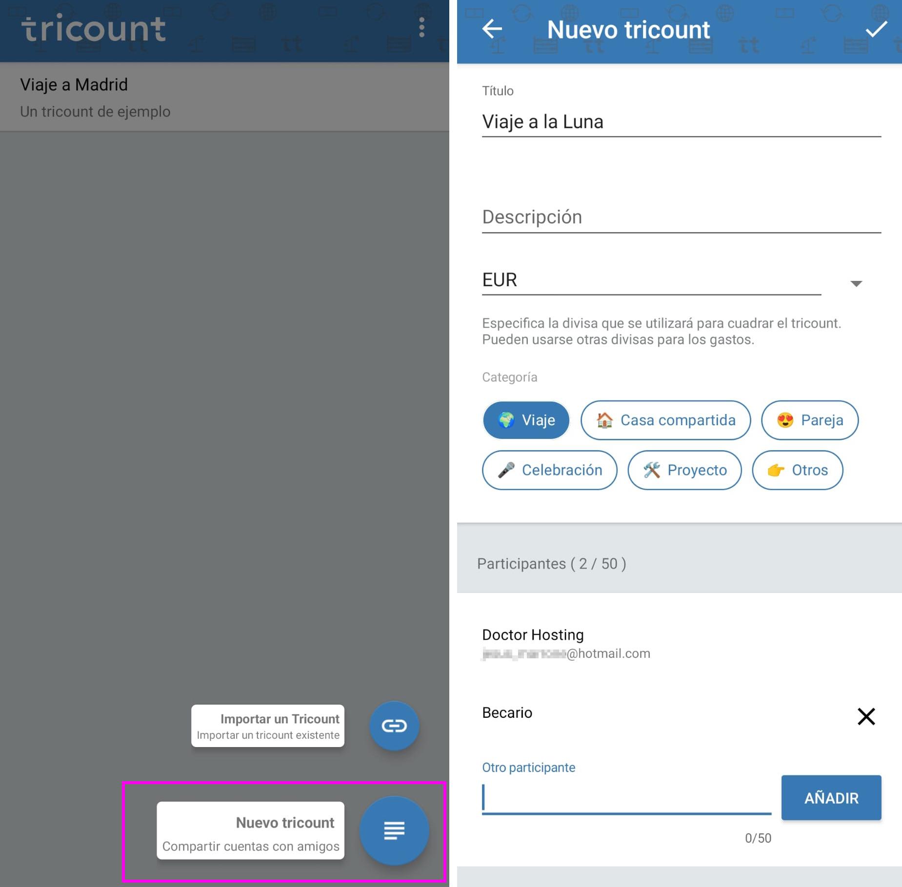 Dividir gastos en grupo con tricount