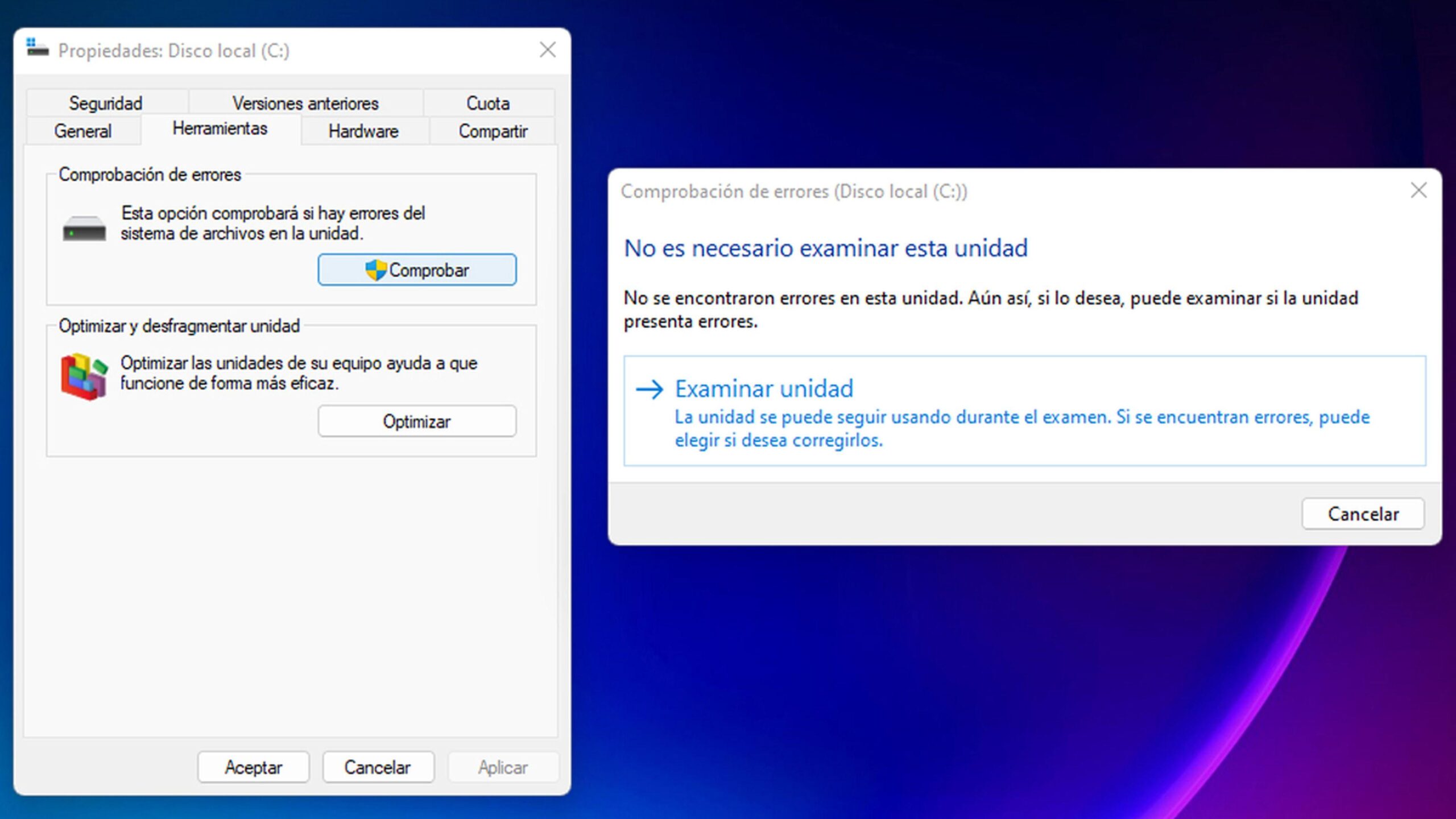 Pruebas de diagnóstico en Windows
