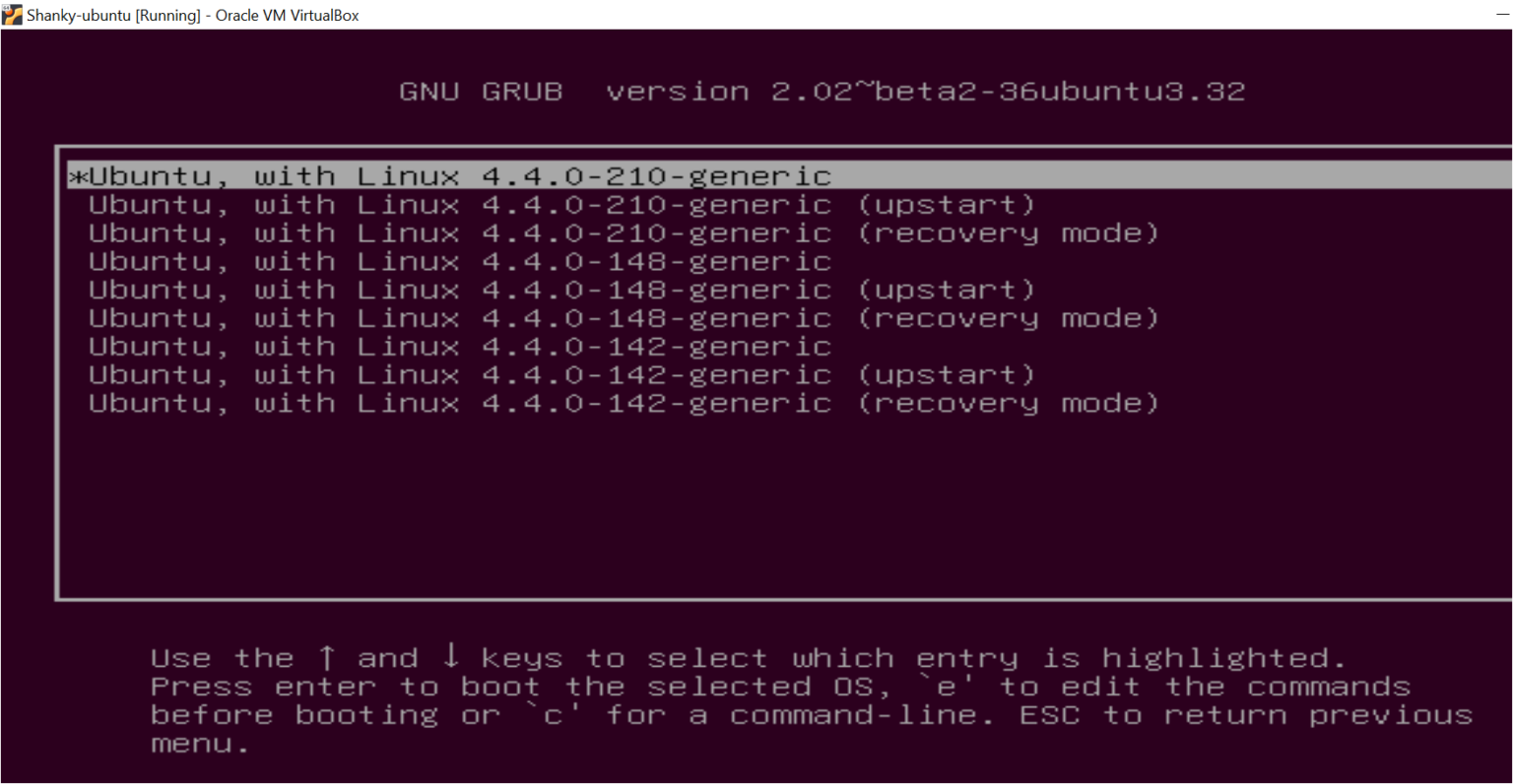 Pantalla de opciones de arranque de GRUB