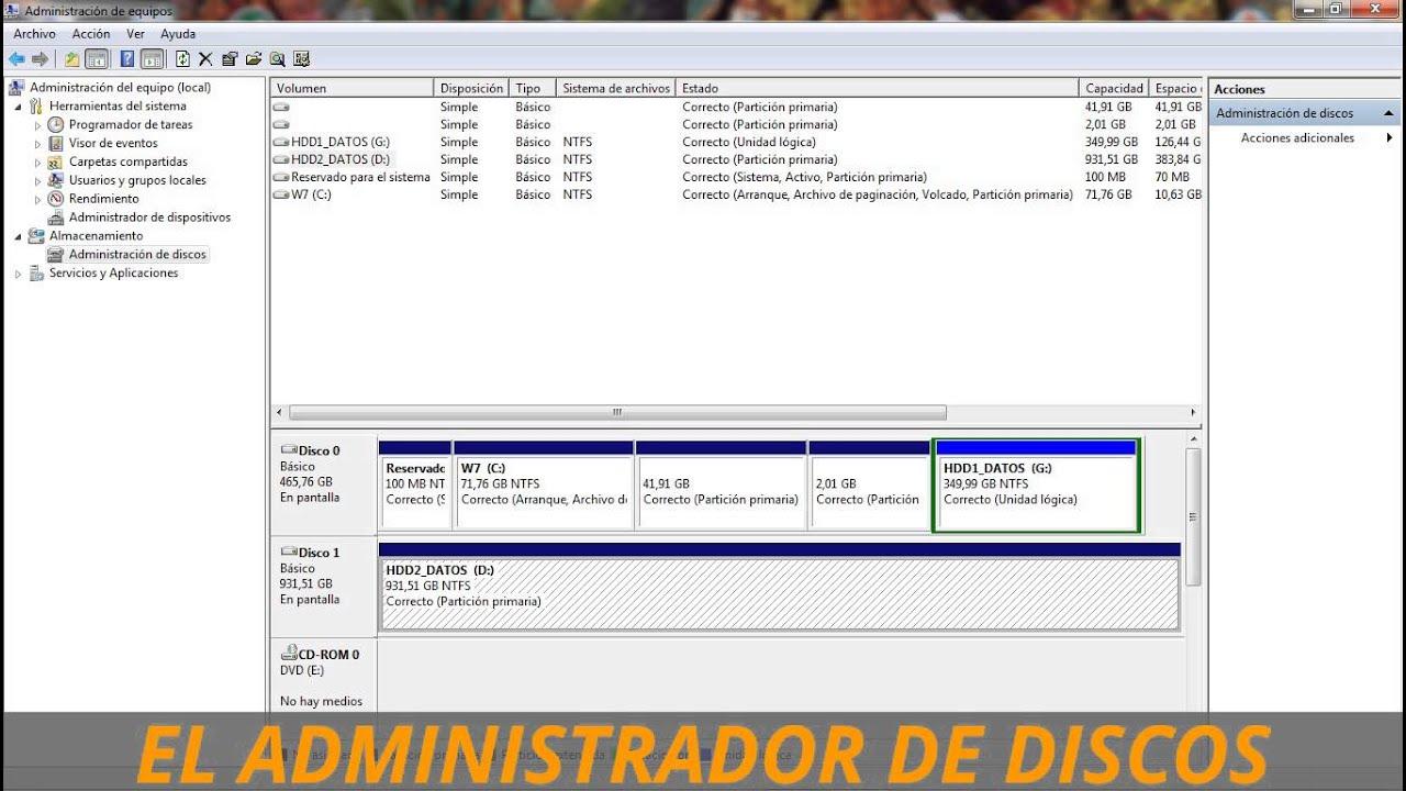 Interfaz administración de discos Windows