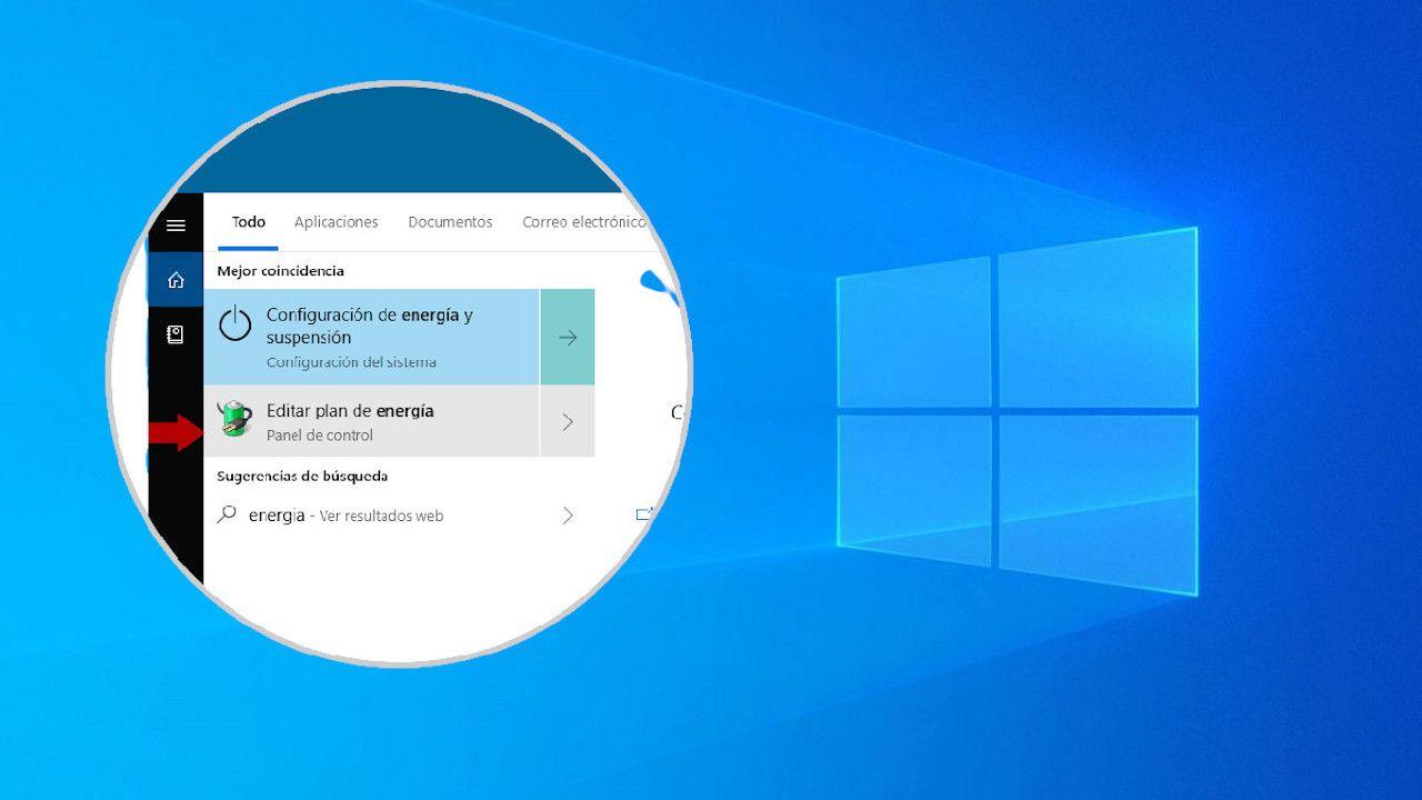 Ajustes de energía y suspensión en Windows