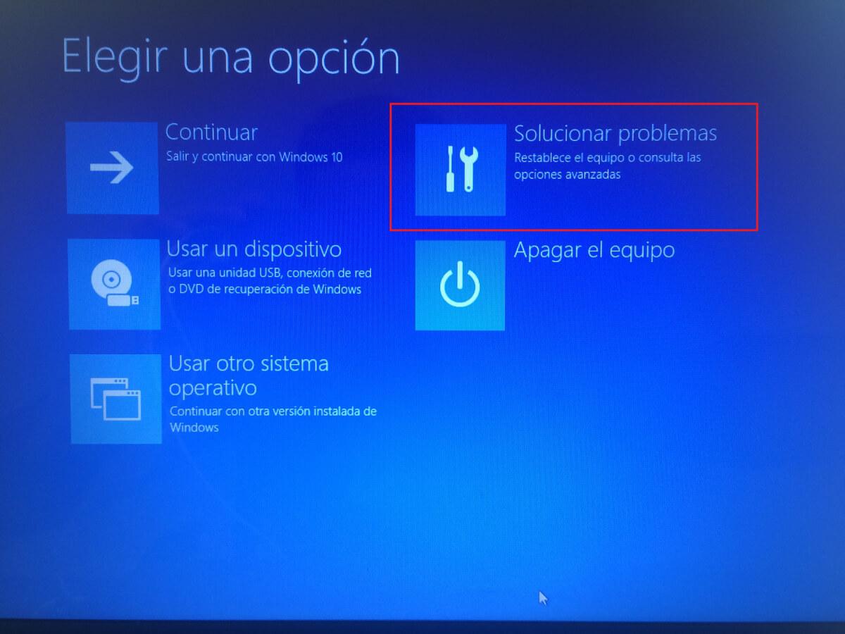 Acceder a modo seguro desde menú avanzado