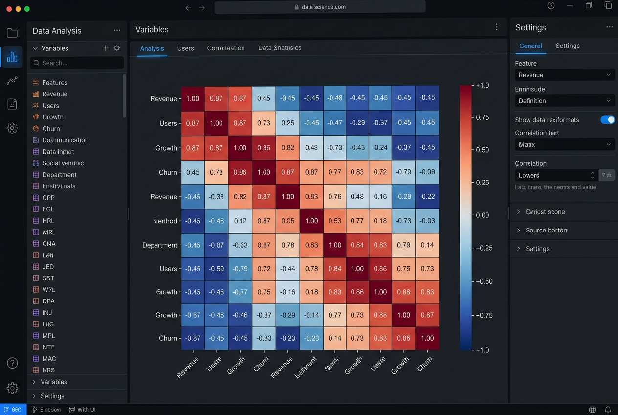A correlation matrix heatmap showing the relationships between variables, used to complement VIF analysis.