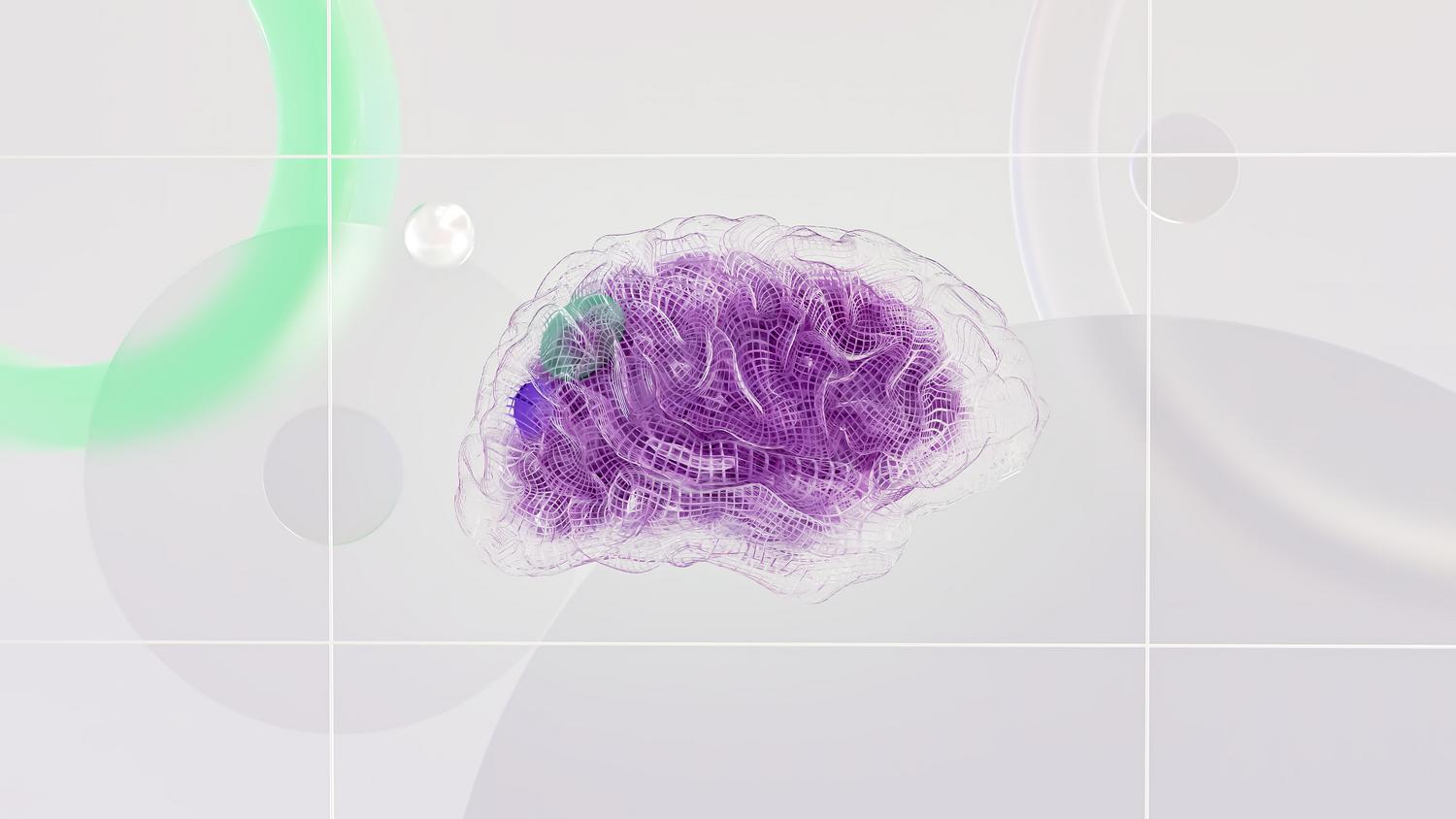 Neural network architecture of open-weight AI models 3D render of a digital wireframe brain, symbolizing the artificial intelligence and neural network architecture of open-weight models.