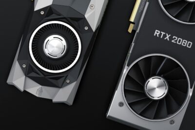 Tarjeta gráfica de alto rendimiento RTX en primer plano, destacando su sistema de ventilación y diseño moderno.
