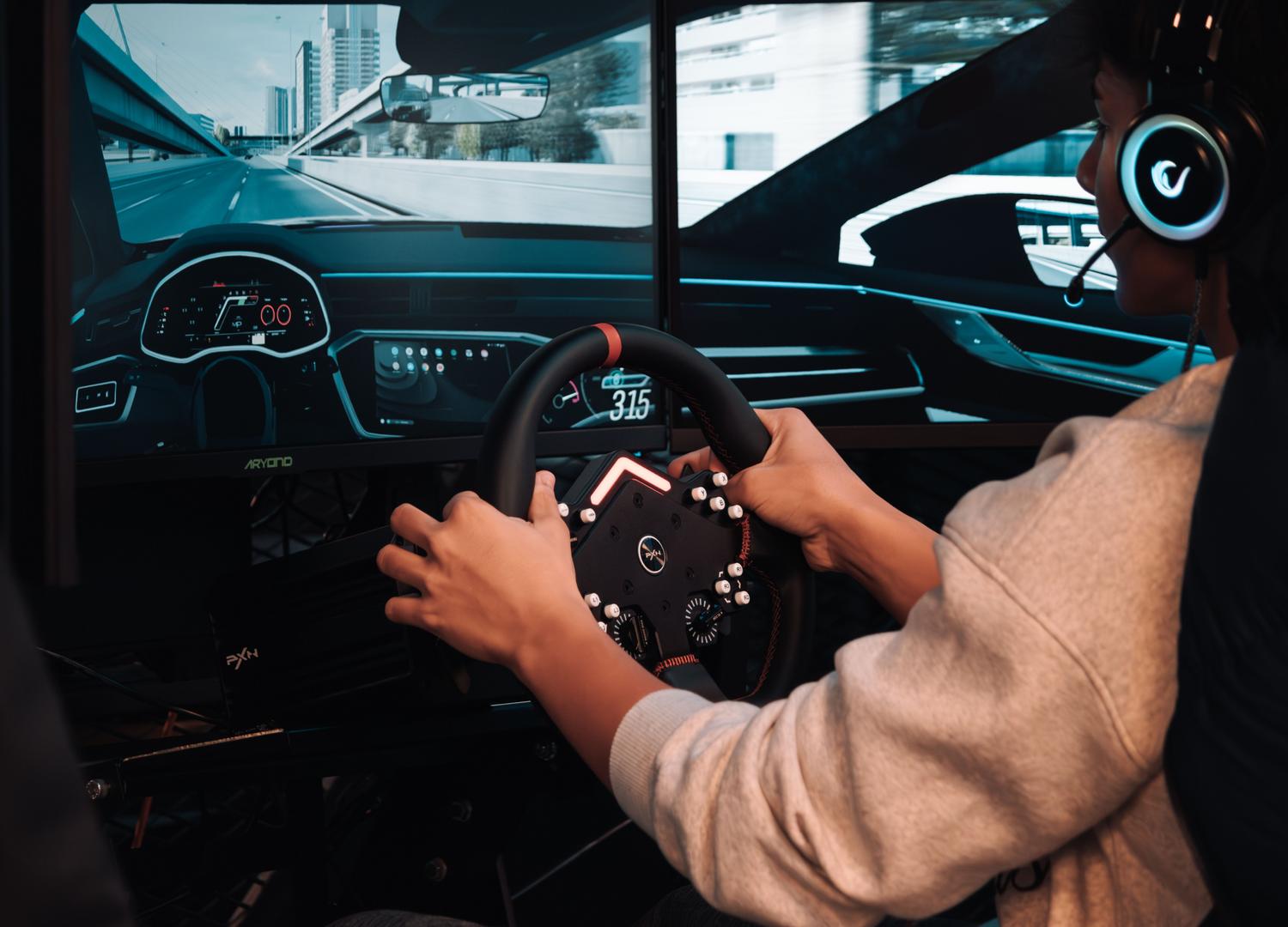 Advanced driving simulation setup, reflecting the support for arcade racing titles.