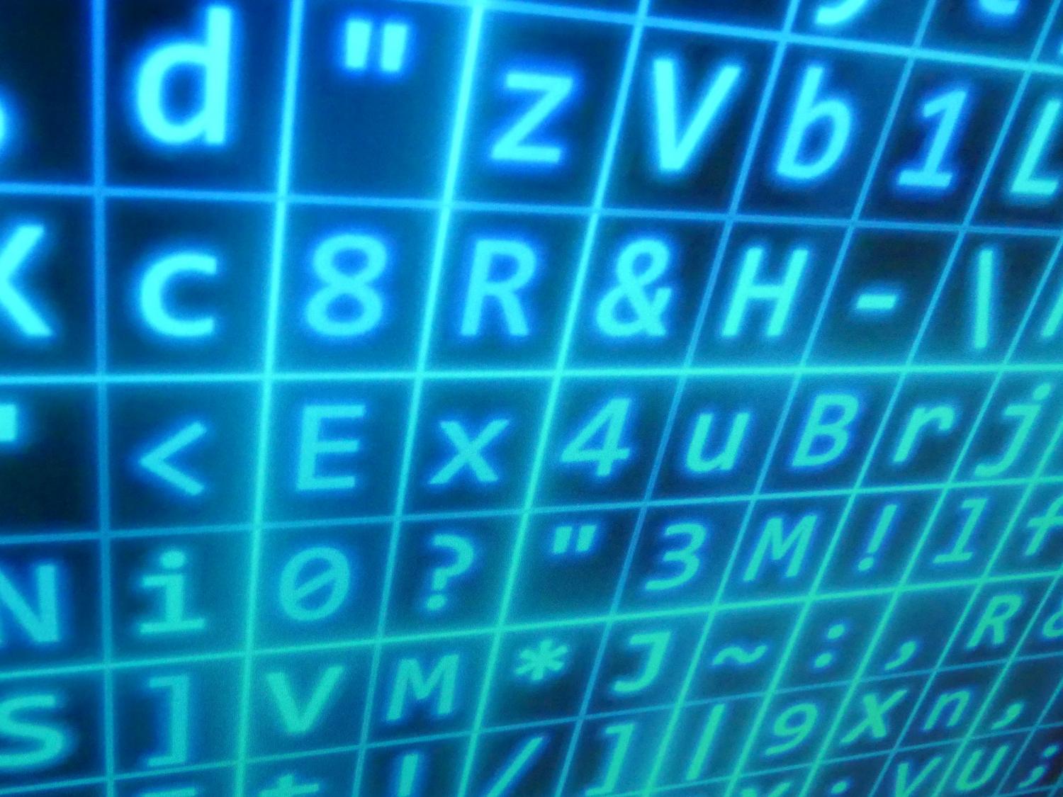 Matriz de datos digitales en tonos azules brillantes, representando la seguridad y privacidad de la Deep Web.