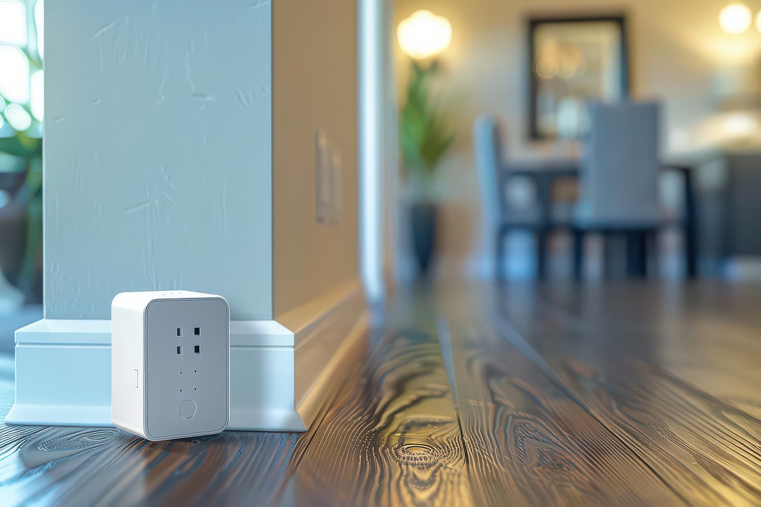 Répéteur Wi-Fi compact et blanc, idéal pour étendre le signal dans les couloirs ou les pièces.
