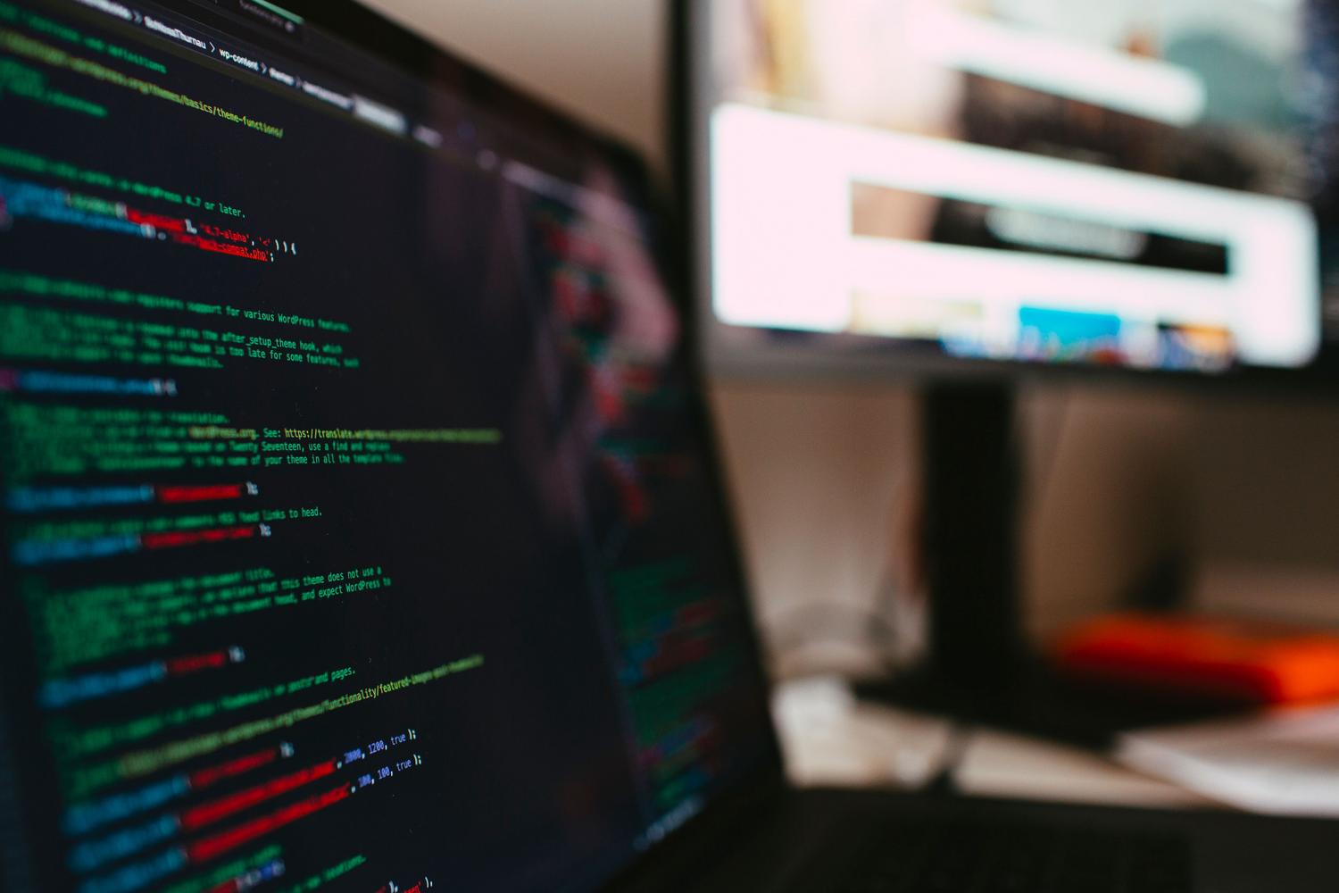 Detailed view of programming code on a screen, symbolizing the Markdown syntax structure.