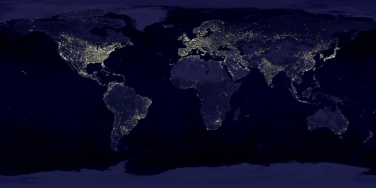Vista satelital de la Tierra iluminada de noche, simbolizando la disponibilidad global de servidores de ExpressVPN.