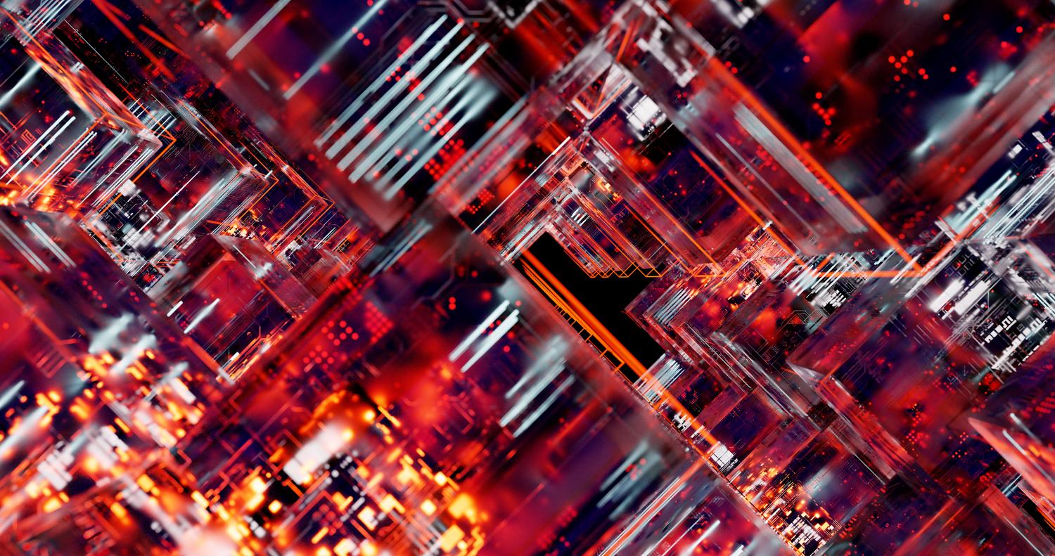 Circuito digital abstracto con luces brillantes que ilustra la implementación de algoritmos de criptografía resistentes a computadores cuánticos.