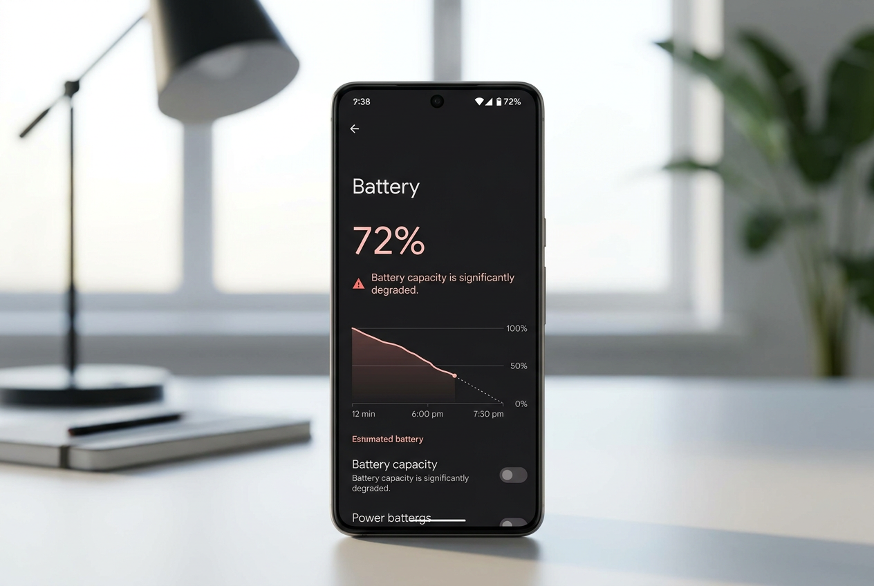 Pil kapasitesinin azaldığı durumlarda pil ayarları Android pil ayarları ekranında pil kapasitesinin %72'ye düştüğü görülüyor.